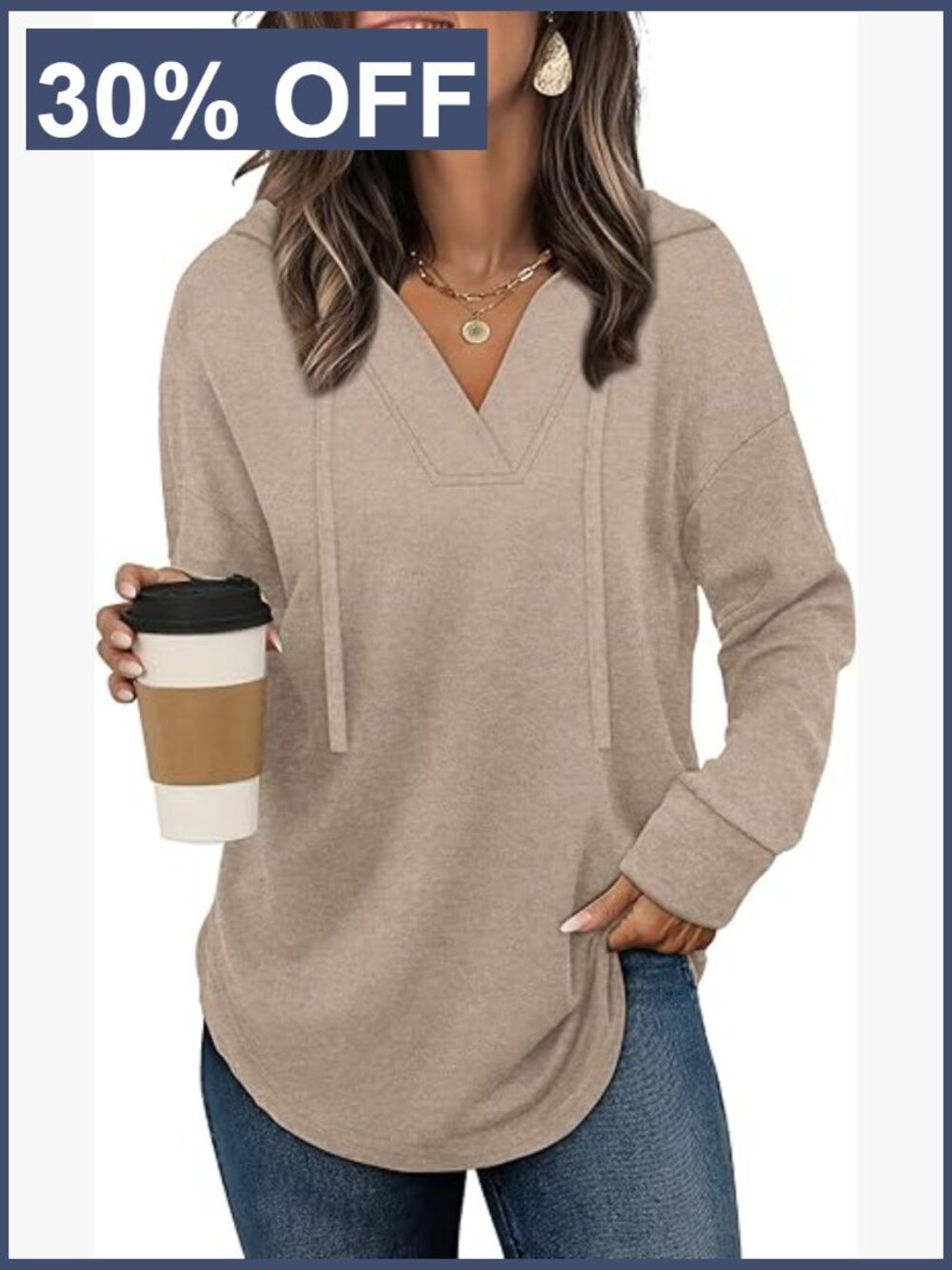 V-Neck Oversized Hoodie Sweatshirt for Women Plus Size Trendy Fall Fashion